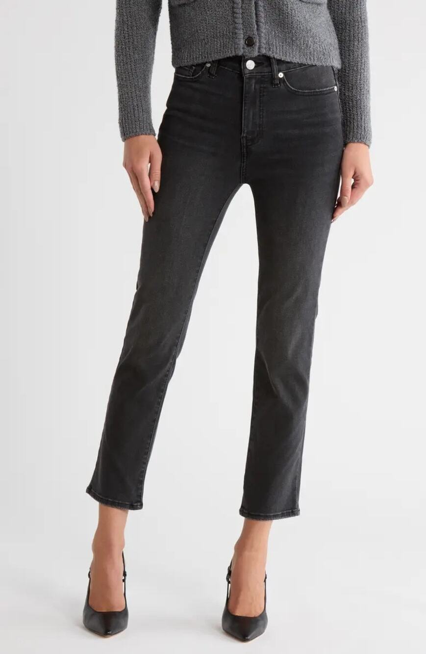 Women's Size 30 FRAME Le High Straight Leg Jeans in Washed Black High Rise Tilt